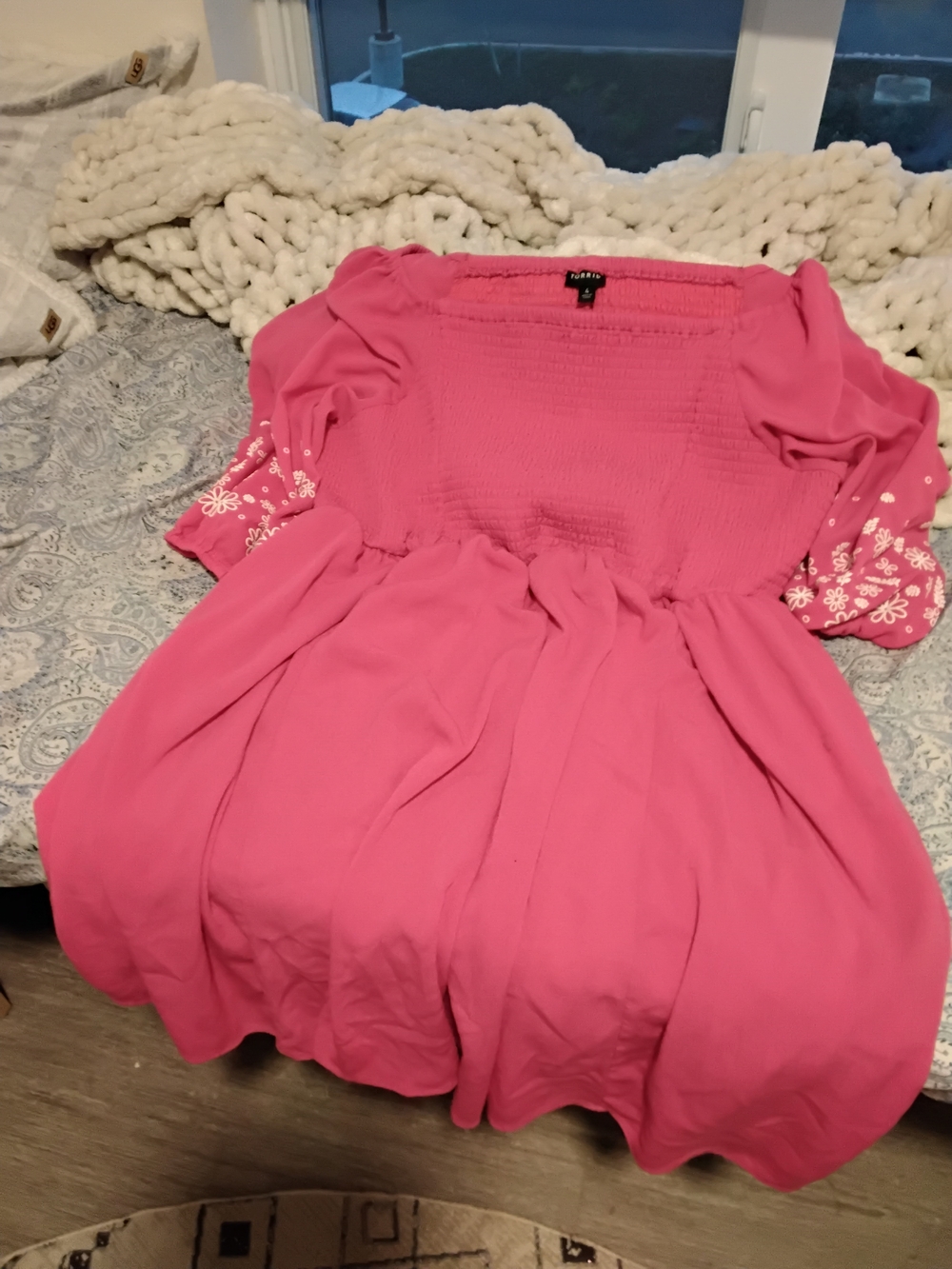 torrid Hot Pink Smocked Dress with Puff Shoulders